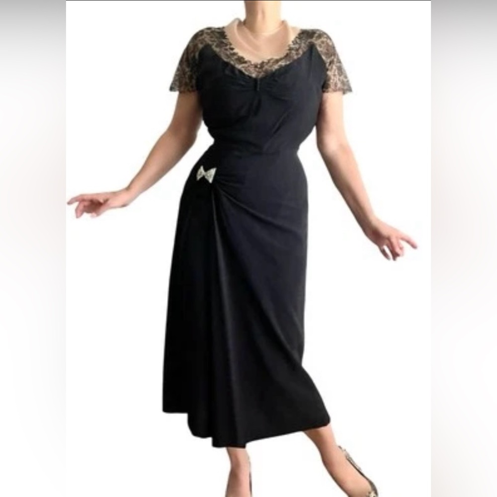 Amazing Vintage 80s Black Cocktaildress Elegant 50s Pin up Style Wiggle Dress M